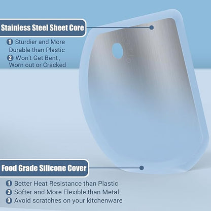 Silicone Dough Scraper with Stainless Steel Sheet, Curved Edge Flexible Bowl Scraper for Baking, Food Grade Silicone Bench Scraper for Sourdough Bread Proofing Basket, 5.98" × 4.3", Blue, SAPID - Image 2