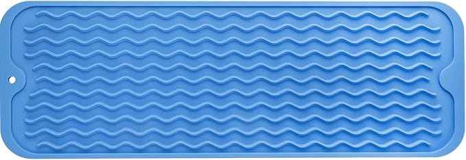 MicoYang Silicone Dish Drying Mat for Multiple Usage,Easy clean,Eco-friendly,Heat-resistant Silicone Mat for Kitchen Counter,Sink,Bar,Bottle,or Cup Lichen Blue M 17 inches x 6 inches by MicoYang