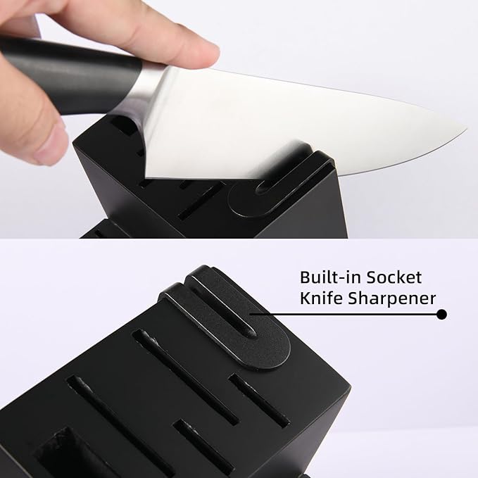 15-Piece Kitchen Knife Set with Block, ABS Ergonomic Handle for Chef Knife Set and Serrated Steak Knives Knife Sharpener and Kitchen Shears, Dishwasher Safe, Black Block - Image 4