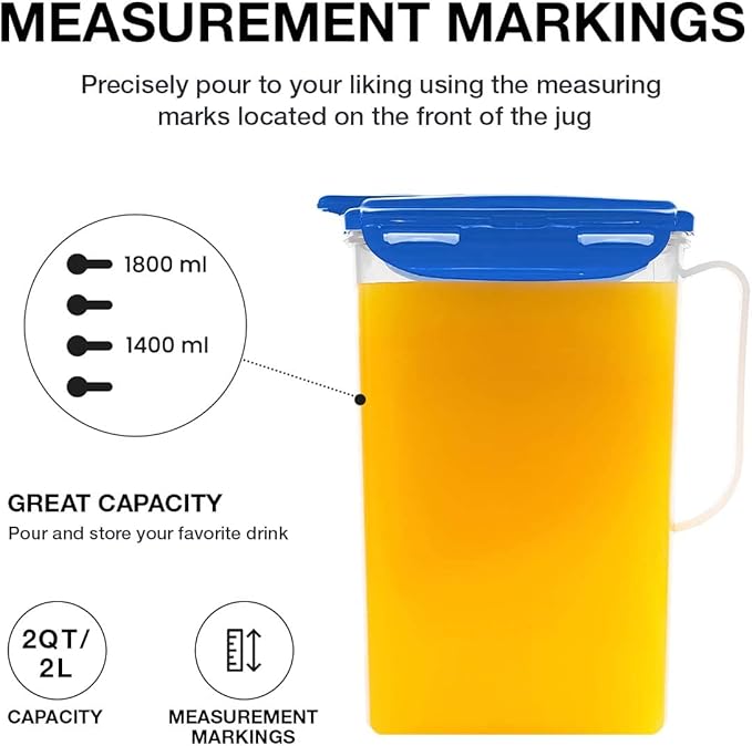 LocknLock Aqua Fridge Door Water Jug with Handle BPA Free Plastic Pitcher with Flip Top Lid Perfect for Making Teas and Juices, 2 QT, Blue (Pack of 5) - Image 4