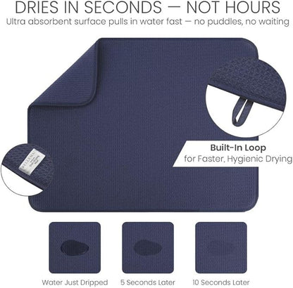 Bellemain XL Dish Mat Microfiber Dish Drying Mat, Super absorbent (Navy, 17" x 24") - Image 3