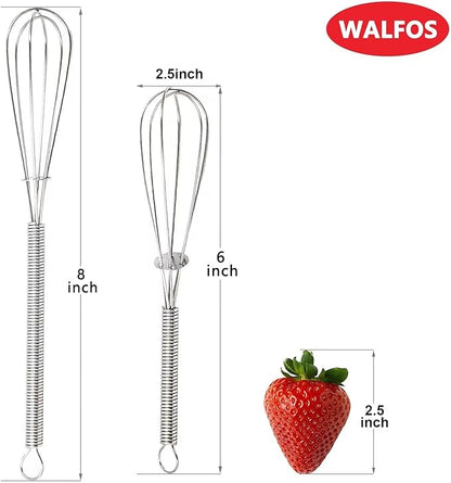 Walfos Mini Whisk, Non-Rust 304 Stainless Steel, 6+8 Inch, Silver, Heat Resistant 450, Tiny Whisk Nice for Whisking, Blending, Beating, Mixing Sauces - Image 3