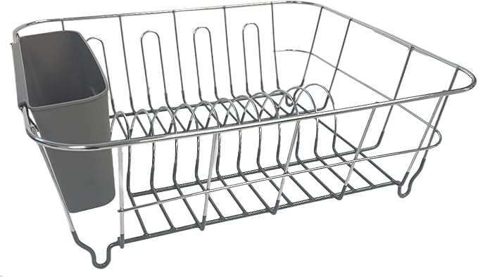 Dish Drying Rack & Cutlery Holder 2 Piece Set ✅ Compact Sink-Fitting Dish Drainer with Rubberized Undercoating ✅ Space-Saving Kitchen Organizer for Plates, Cups, Bowls & Utensils In Sink, Dark Gray by SweetHomeCollection