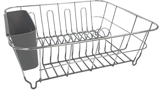 Dish Drying Rack & Cutlery Holder 2 Piece Set ✅ Compact Sink-Fitting Dish Drainer with Rubberized Undercoating ✅ Space-Saving Kitchen Organizer for Plates, Cups, Bowls & Utensils In Sink, Dark Gray by SweetHomeCollection