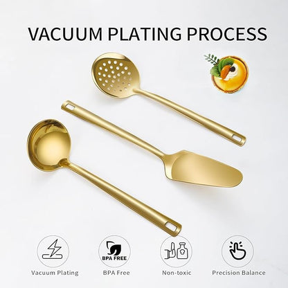 Lazycorner Cooking Utensil Set 11 Pcs Stainless Steel Kitchen Utensils Set Wok Utensils Kitchen Tool Set Spatula Set Heat Resistant Metal Kitchen Tools Ergonomic HandleEasy to Clean Dishwasher Safe