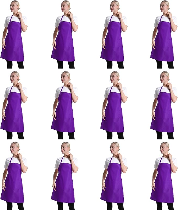12 Pcs Purple Bib Bulk Aprons for Women Men Adult Girls Unisex with 2 Pockets, Painting Baking Cooking Kitchen Apron (Purple,12 pcs) by TSDSTORY