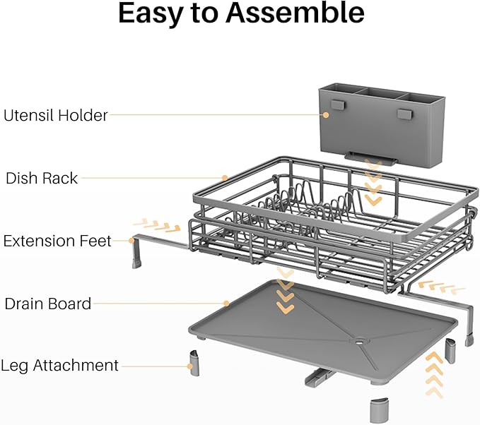 SNTD Dish Drying Rack - Extendable Dish Rack, Large Sink Drying Dish Drainer for Kitchen Counter, Stainless Steel Dish Strainer with Utensil Holder (Grey) - Image 8