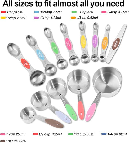 EDELIN Measuring Cups and Magnetic Measuring Spoons Set, Stainless Steel 5 Cups and 7 Spoons (Multi-colour)