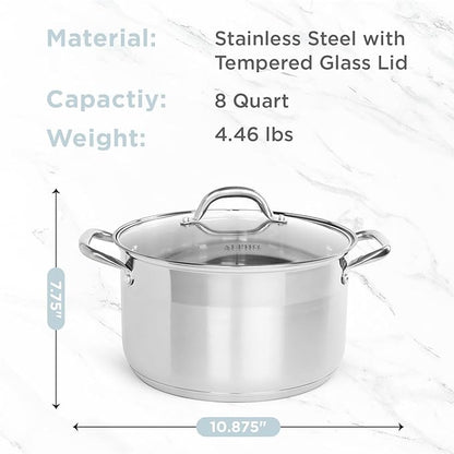 Alpha Living SP-08G Stainless Steel Pot with Capsule Bottom – Induction Compatible 8Qt Pot with Lid – Tri-Ply Ultra-Thick Bottom – Ideal for Spaghetti, Cooking, Canning, Boiling - Image 2