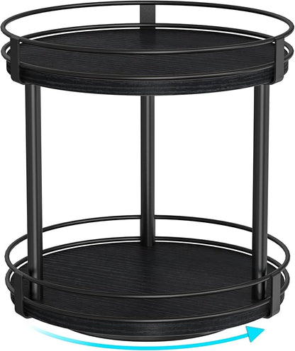 Snughome Lazy Susan Spice Rack, 2 Tier Rotating Spice Rack, Wood Lazy Susan Organizer for Cabinet, Black Kitchen Counter Shelf, 10.2" x 10.2" x 10.4" by Snughome