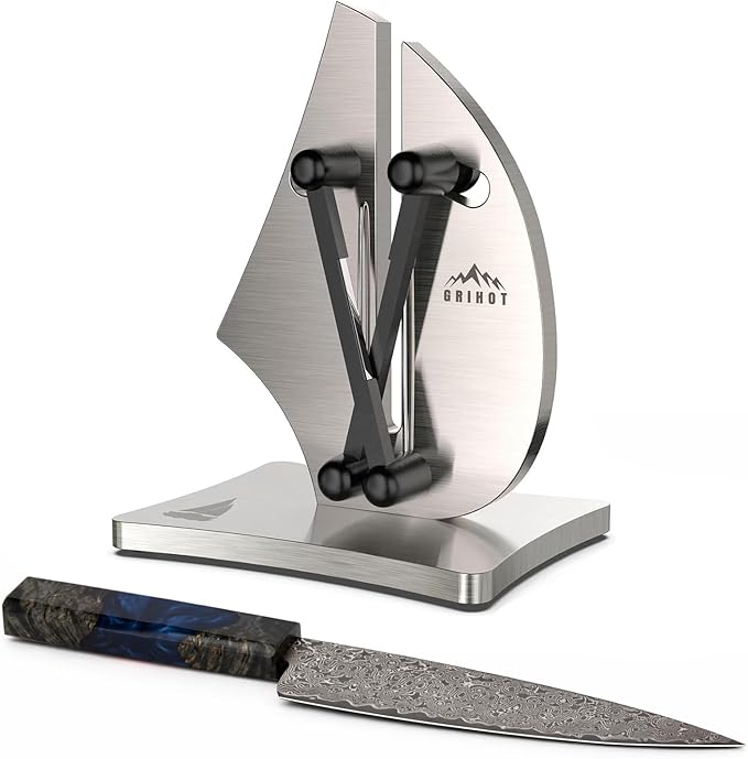 VN3 Professional Knife Sharpener | 3-Action Streamlined Sailboat Design for Effortless Knife Sharpening - The Ultimate Tool for Precision 11 to 21 Degree Angles (Upgrade Stainless Steel) by Grihot