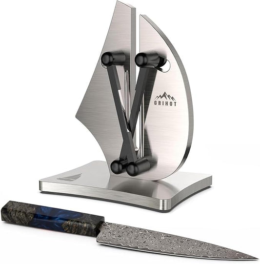 VN3 Professional Knife Sharpener | 3-Action Streamlined Sailboat Design for Effortless Knife Sharpening - The Ultimate Tool for Precision 11 to 21 Degree Angles (Upgrade Stainless Steel) by Grihot