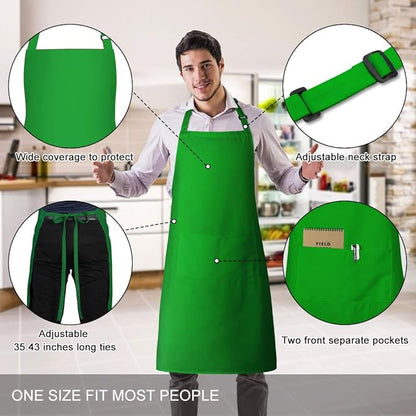 Jubatus 2 Pack Bib Aprons with 2 Pockets Cooking Chef Kitchen Apron for Women Men, Green - Image 2