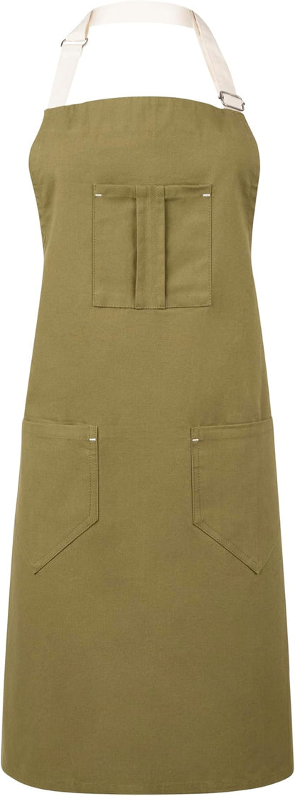 Cotton Canvas Apron for Women & Men – Adjustable Neck Strap & Waist Ties with Pockets