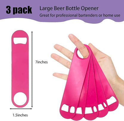 3 Pcs Pink Stainless Steel Heavy Duty Flat Bottle Openers, 7 Inch Solid Beer Opener for Bartenders, Bars, Kitchens, Weddings, Birthday Parties - Image 2