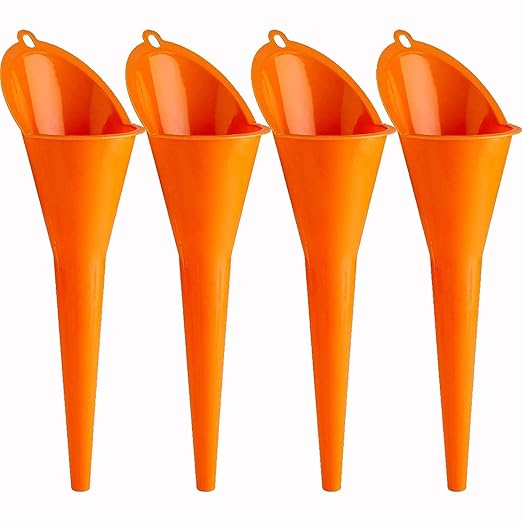Annurssy Multi-Function Plastic Long Neck Oil Funnel - for All Automotive Oils Lubricants Engine Oils Water Diesel Fuel Kerosene and Other Liquids (4 Orange) by Unknown