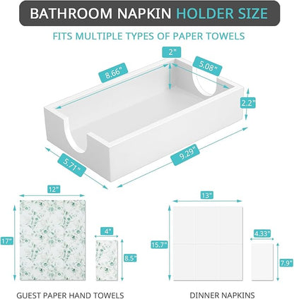 Napkin Holder for Bathroom, Wooden Guest Towel Holder Tray for Bathroom, Disposable Paper Hand Towel Holder for Bathroom Accessories, Dinner Napkin Holder for Kitchen Table Party, White