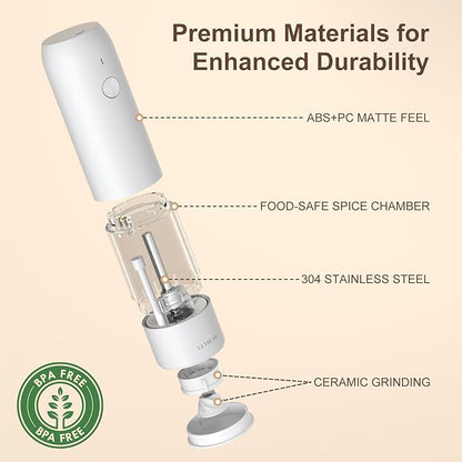 Ultrean Electric Pepper Grinder, Rechargeable Salt and Pepper Grinder with 6 Adjustable Coarseness, LED Light, Automatic Grinder for Kitchen, Kitchen Gadget & Housewarming Gifts, White - Image 5