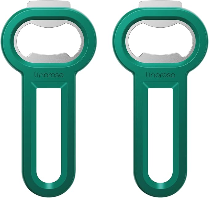 Linoroso Magnetic Bottle Opener Pop Can Opener for Refrigerator, Beer Bottle Opener and Soda Can Opener with Cap Catcher, Portable Beer Opener for Bartender, Home, Restaurant, Bar Tools, 2 Pack, Green