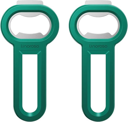 Linoroso Magnetic Bottle Opener Pop Can Opener for Refrigerator, Beer Bottle Opener and Soda Can Opener with Cap Catcher, Portable Beer Opener for Bartender, Home, Restaurant, Bar Tools, 2 Pack, Green