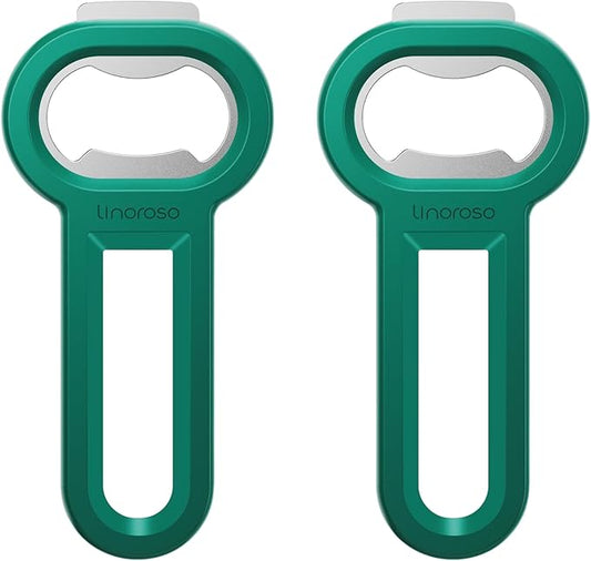 Linoroso Magnetic Bottle Opener Pop Can Opener for Refrigerator, Beer Bottle Opener and Soda Can Opener with Cap Catcher, Portable Beer Opener for Bartender, Home, Restaurant, Bar Tools, 2 Pack, Green