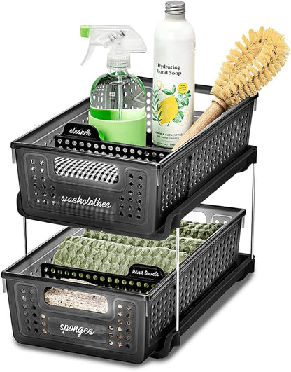 madesmart Antimicrobial 2-Tier Organizer Multi-Purpose Slide-Out Storage with Handles and Dividers for Home and Bath, Pack of 1, Carbon - Image 4