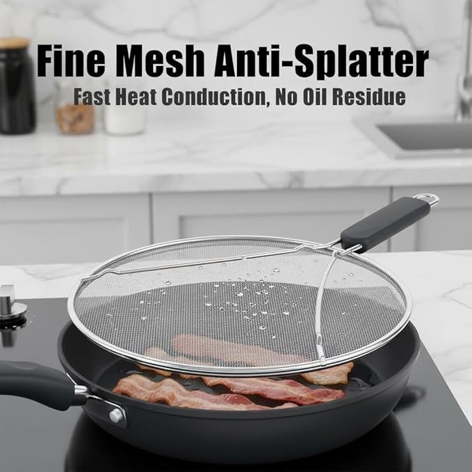 KitchenGuard Stainless Steel Splatter Guard Set of 2 for Frying Pan – 13 Inch & 10 Inch Heavy Duty Grease Splatter Screen, Oil Splash Guard & Splatter Shield for Cooking, Dishwasher Safe, Easy to Hang - Image 5