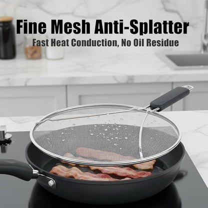 KitchenGuard Stainless Steel Splatter Guard Set of 2 for Frying Pan – 13 Inch & 10 Inch Heavy Duty Grease Splatter Screen, Oil Splash Guard & Splatter Shield for Cooking, Dishwasher Safe, Easy to Hang - Image 5