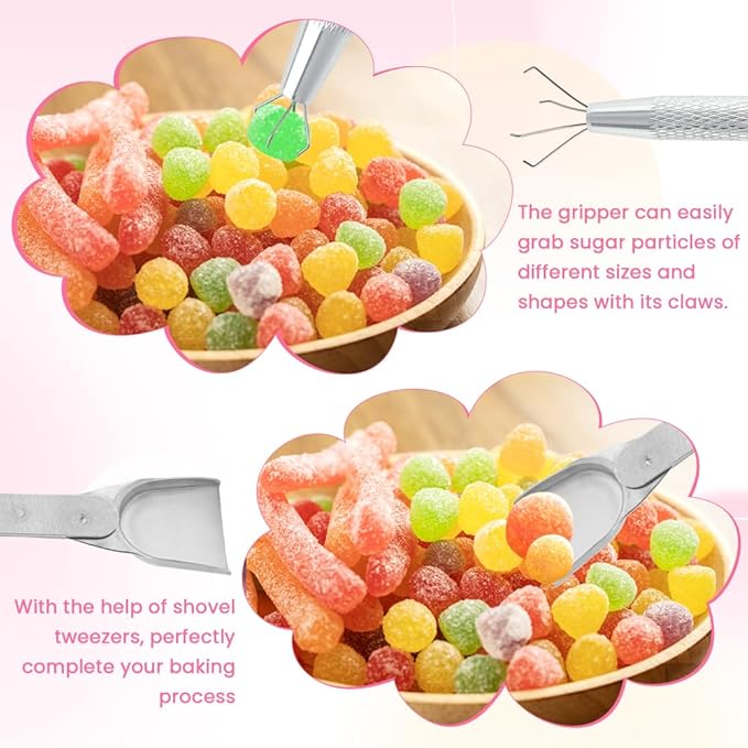 4 PCS Sprinkles Tools for Cake Decorating,Sprinkle Pen Pearl Grabber with 4 Claws,Cake Tweezers Pearl Sprinkle Spoon with Shovel Head,for Cookie Cupcake Decorating Supplies - Image 4