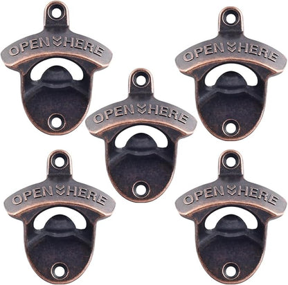 Old Style Wall Mounted Bottle Opener, Antique Copper Outdoor Beer Top Opener Wall Mounted Bottle Cap Opener for Beer Lovers Gifts (Pack of 5) by Wallmountedbottleopener