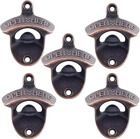 Old Style Wall Mounted Bottle Opener, Antique Copper Outdoor Beer Top Opener Wall Mounted Bottle Cap Opener for Beer Lovers Gifts (Pack of 5) by Wallmountedbottleopener