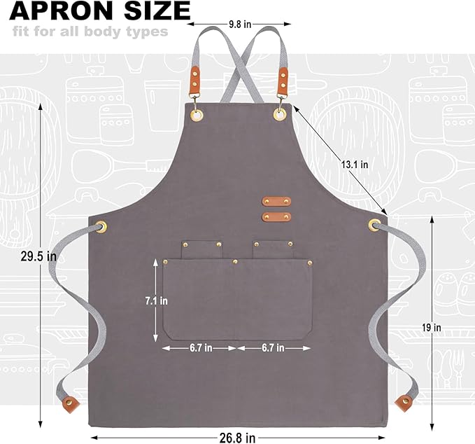 BeLuyi chef apron bib tool apron for man woman cross back straps with 4 pockets for kitchen cooking gardening baking working - Image 2