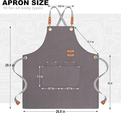 BeLuyi chef apron bib tool apron for man woman cross back straps with 4 pockets for kitchen cooking gardening baking working - Image 2