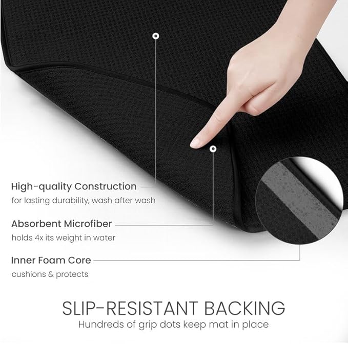 Bellemain XL Dish Mat Microfiber Dish Drying Mat, Super absorbent (Black, 17" x 24") - Image 2