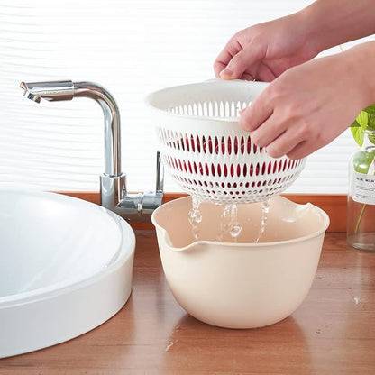 2 in 1 Kitchen Colander Set with Bowl Strainer (2 Sets 2.5 Qt),BPA Free Plastic Fruits and Vegetable Washing Basket,Dishwasher Friendly Double Layered Drain Basin,for Pasta Salad Berry Cleaning Mixing - Image 3