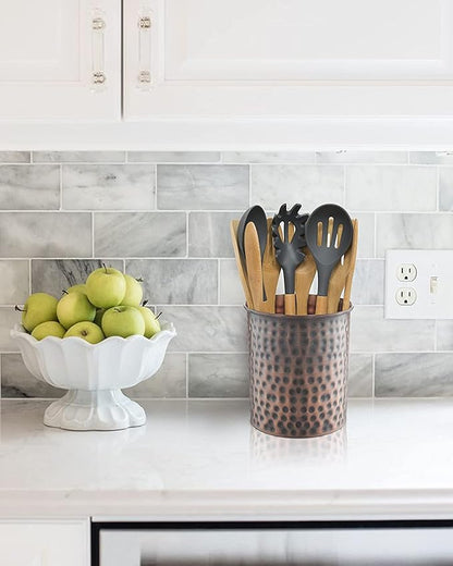 Monarch Abode Kitchen Utensil Holder – Hand Hammered Metal Antique Copper Utensil Holder, Decorative Utensil Crock for Kitchen Counter, Cooking Tool and Spatula Holder for Countertop, Caddy Organizer - Image 3