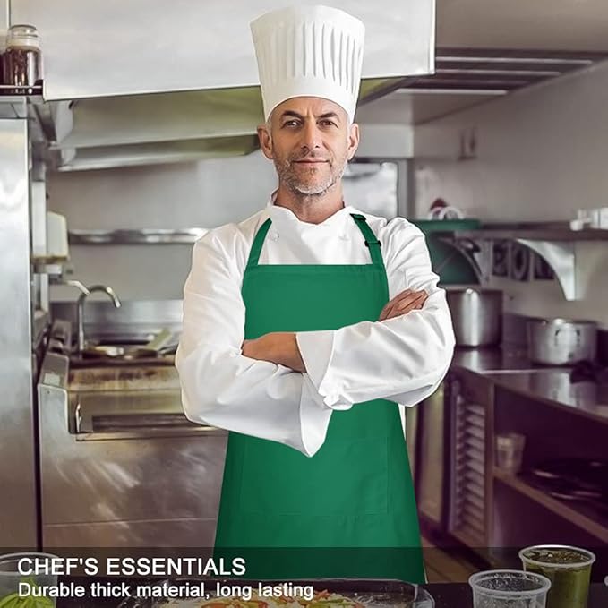 Jubatus 2 Pack 100% Cotton Aprons with 2 Pockets Cooking Chef Kitchen Adjustable Bib Apron for Women Men, Green - Image 4