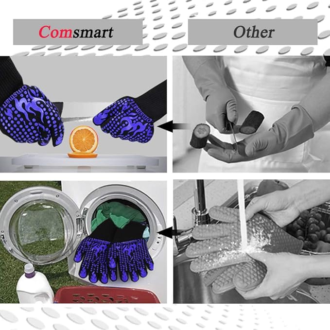 Comsmart BBQ Gloves, 1472 Degree F Heat Resistant Grilling Gloves Silicone Non-Slip Oven Gloves Long Kitchen Gloves for Barbecue, Cooking, Baking, Cutting - Image 5