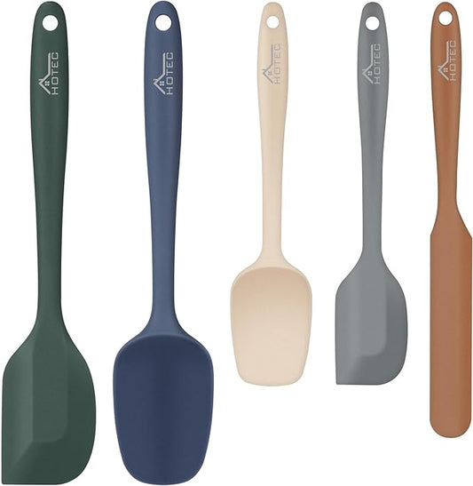 HOTEC Heat Resistant 600℉ BPA-Free Silicone Rubber Spatula Set for Baking, Cooking, and Mixing Non Stick Dishwasher Safe, Neutral Set of 5 by Hotec