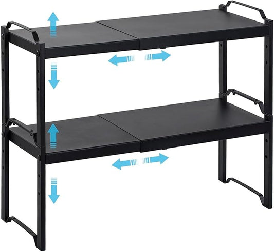 2 Pack Expandable Cabinet Countertop Shelves, Stackable Shelves Organizers For Kitchen Cabinet Countertop Storage, Adjustable Counter Cupboard Pantry Organizer Shelf Rack Stand, Length:20.5" by X-cosrack