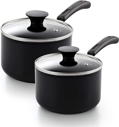 Cook N Home Nonstick Sauce Pan Set 1Qt and 2Qt, Multi-purpose Pots Set Saucepan Kitchenware with Glass Lid, Black, Aluminum by CookNHome
