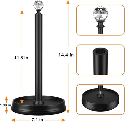 KASUNTO Paper Towel Holder, Steel Paper Towel Holder Countertop with Crystal Head for Kitchen Countertops, Bars & Dining Tables (Matte Black,2 Pack) - Image 2