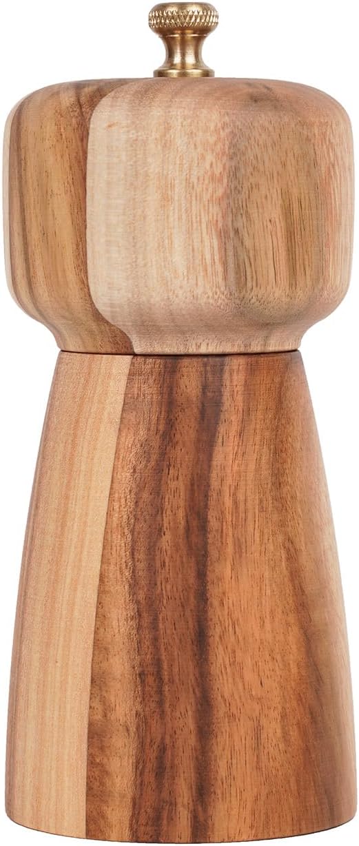 Salt Mill, Salt or Pepper Grinder with Adjustable Ceramic Grinding Core, Spice mill for Pepper and Salt, Acacia Wood, 5 inch/14 cm Height, Bottom Dia: 2.36inch/6 cm(Tray is NOT Included)