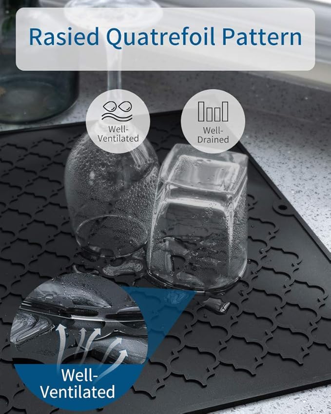 AMOAMI-Dish Drying Mats for Kitchen Counter-Silicone Dish Drying Mat-Kitchen Dish Drying Pad Heat Resistant Mat-Kitchen Gadgets Kitchen Accessories Kitchen Small Appliances(16" x 18", BLACK) - Image 5