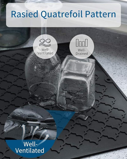 AMOAMI-Dish Drying Mats for Kitchen Counter-Silicone Dish Drying Mat-Kitchen Dish Drying Pad Heat Resistant Mat-Kitchen Gadgets Kitchen Accessories Kitchen Small Appliances(16" x 18", BLACK) - Image 5
