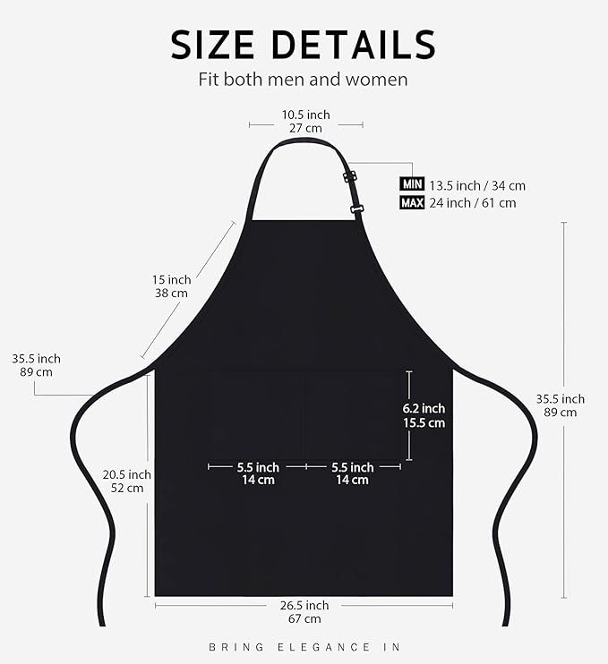 Syntus 12 Pack Bib Apron, Unisex Aprons Adjustable 100% Cotton with 2 Pockets Cooking Kitchen Aprons for Women Men Chef, BBQ Drawing Apron Bulk, Black - Image 2