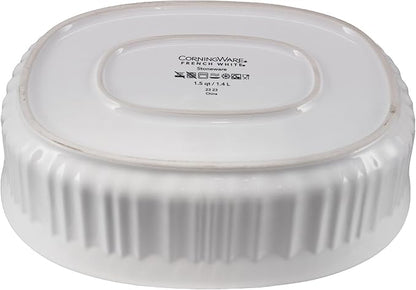 CorningWare FS12 1.5qt/1.4L French White Oval Ceramic Casserole Bakeware Dish - Image 3
