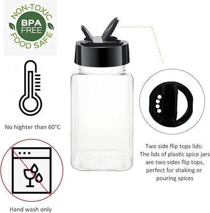 12 Pack 4oz Clear Plastic Spice Jars With Black Plastic Lids, Square Spice Bottles, Seasoning Containers with Chalk Labels, Pen, Funnel, Spice Containers For Kitchen Cabinet - Image 3