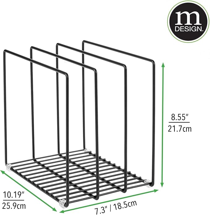 mDesign Steel Storage Tray Organizer Rack for Kitchen Cabinet - Divided Holder with 3 Slots for Skillets, Frying Pan, Pot Lids, Cutting Board, Baking Sheets - Concerto Collection - Black - Image 7