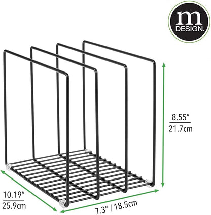 mDesign Steel Storage Tray Organizer Rack for Kitchen Cabinet - Divided Holder with 3 Slots for Skillets, Frying Pan, Pot Lids, Cutting Board, Baking Sheets - Concerto Collection - Black - Image 7